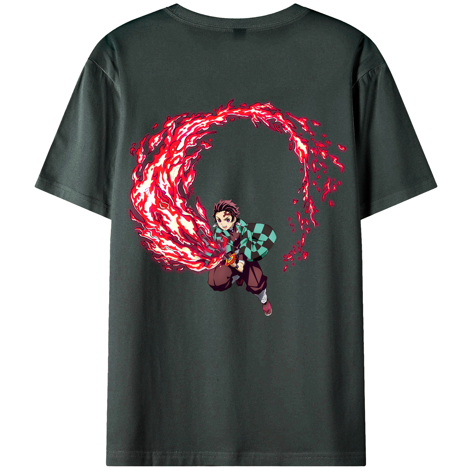 （画像用） 鬼滅の刃 竈門 炭治郎／かまど たんじろう Kamado Tanjirou 綿100％ メンズ半袖Tシャツ（バックプリント） 通気性